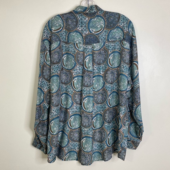 100% SILK SUMMA PURE SILK MENS BUTTON UP SHIRT IN AN ORNATE PATTERN LARGE - Picture 9 of 14